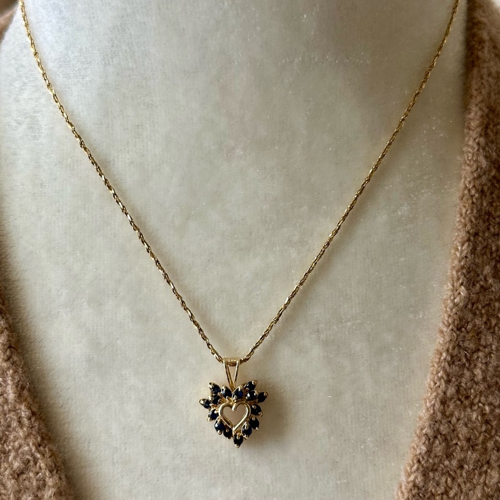 Sapphire Heart Shape Pendant 14K Gold Necklace